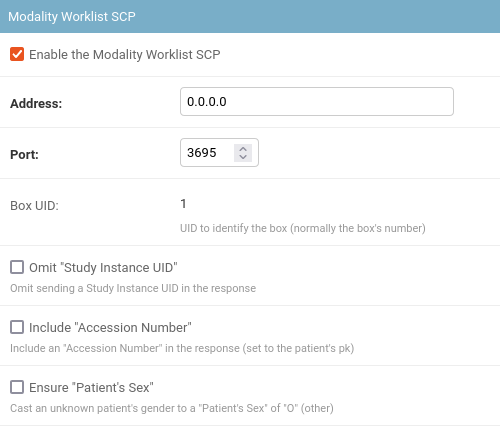 Modality Worklist SCP settings
