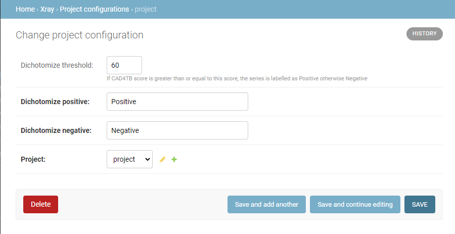 Add/Edit Project X-Ray Configuration