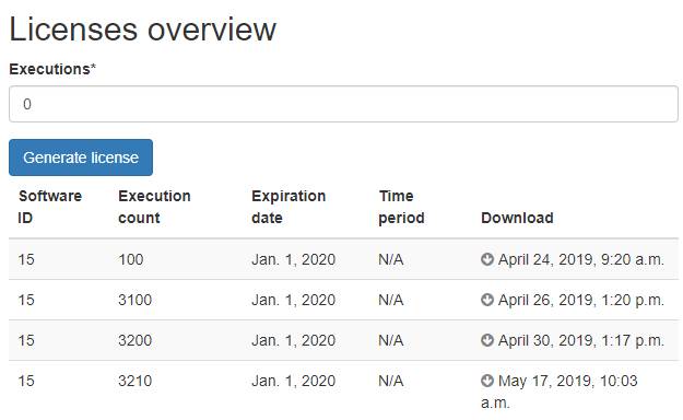 License page overview