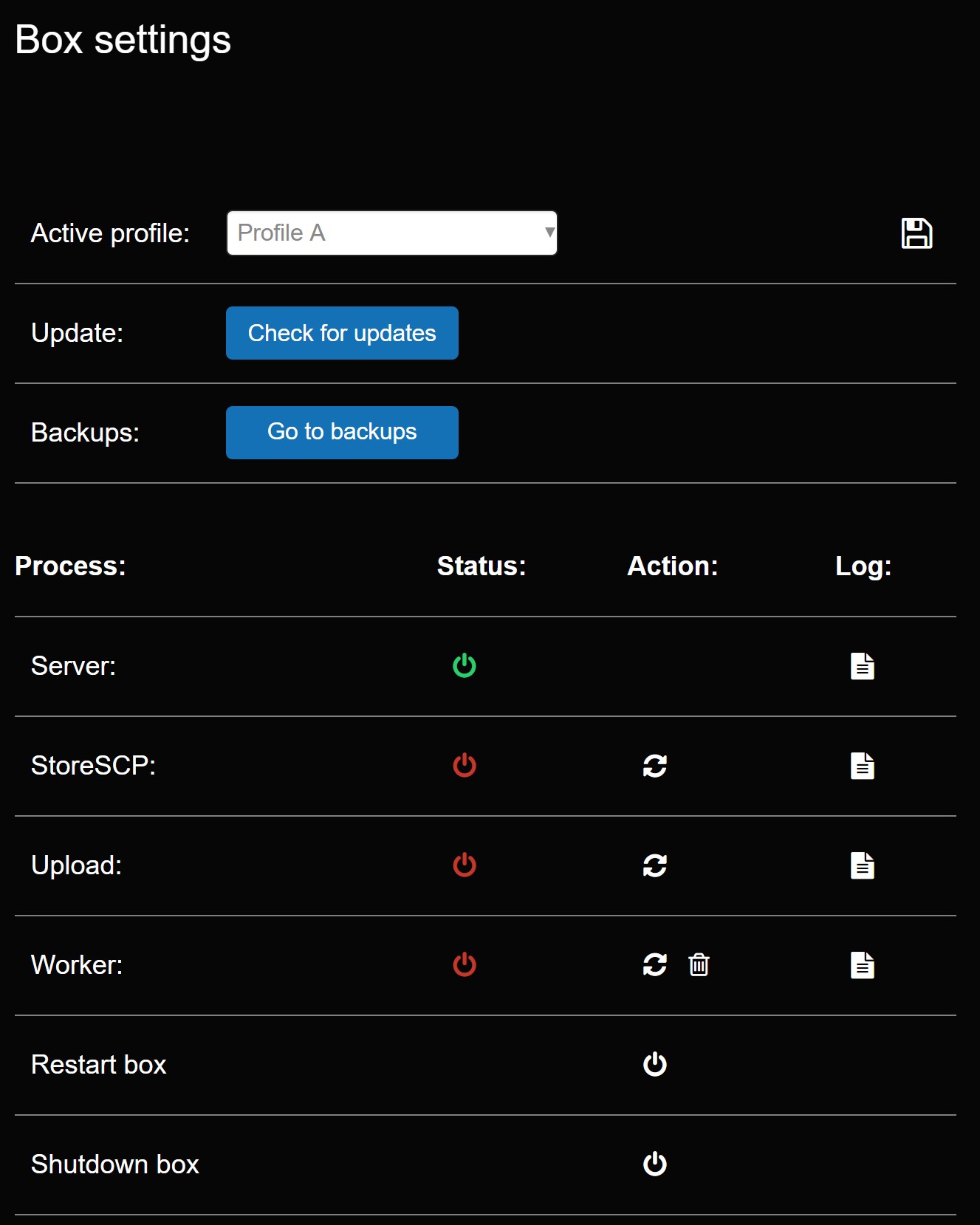 Box settings page