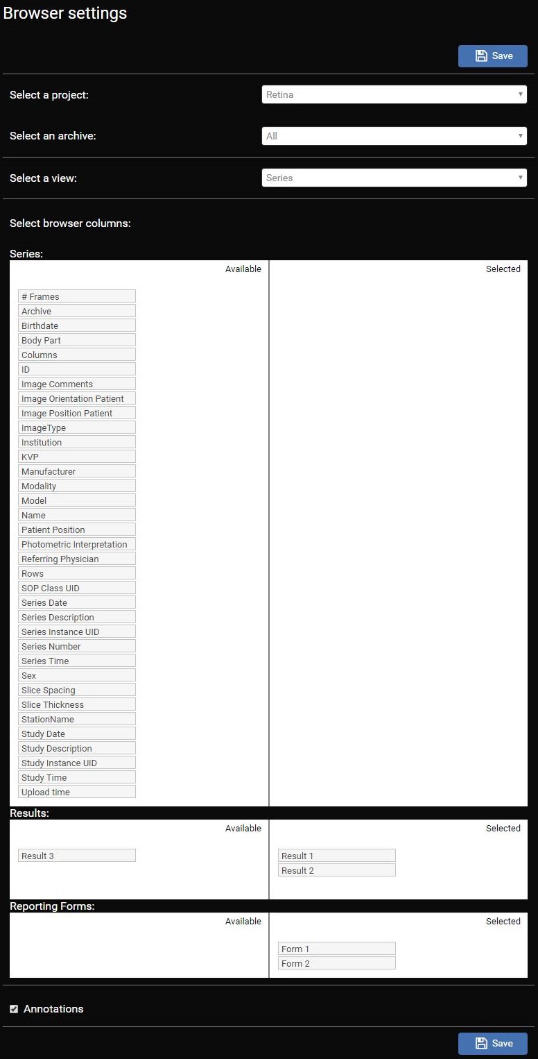 Browser settings page