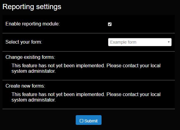 Reporting settings page
