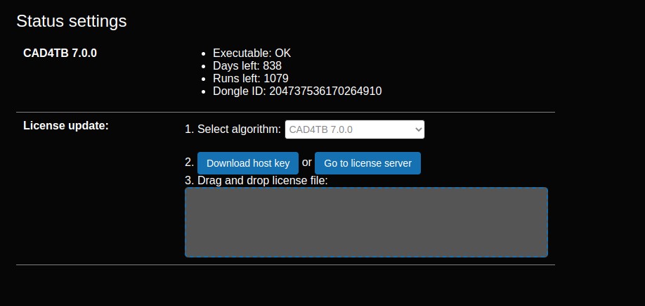 Algorithm status page