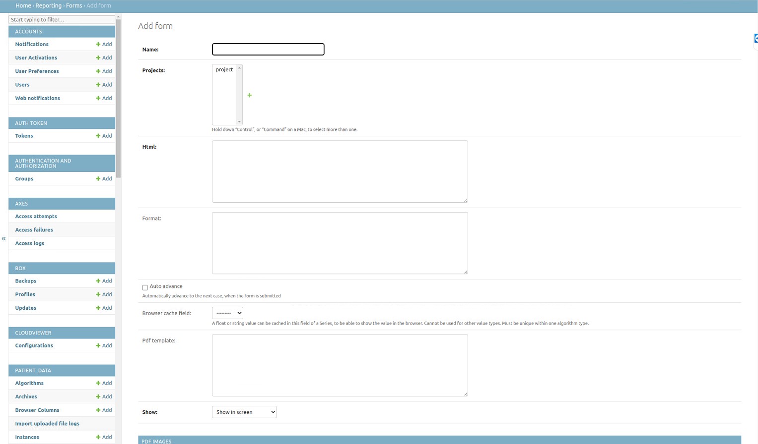 Edit reporting form