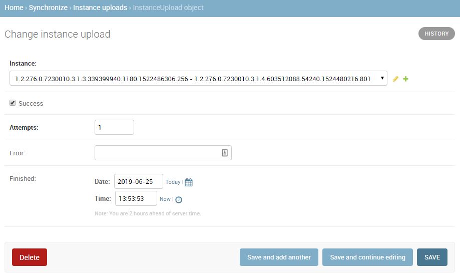 Instance upload details